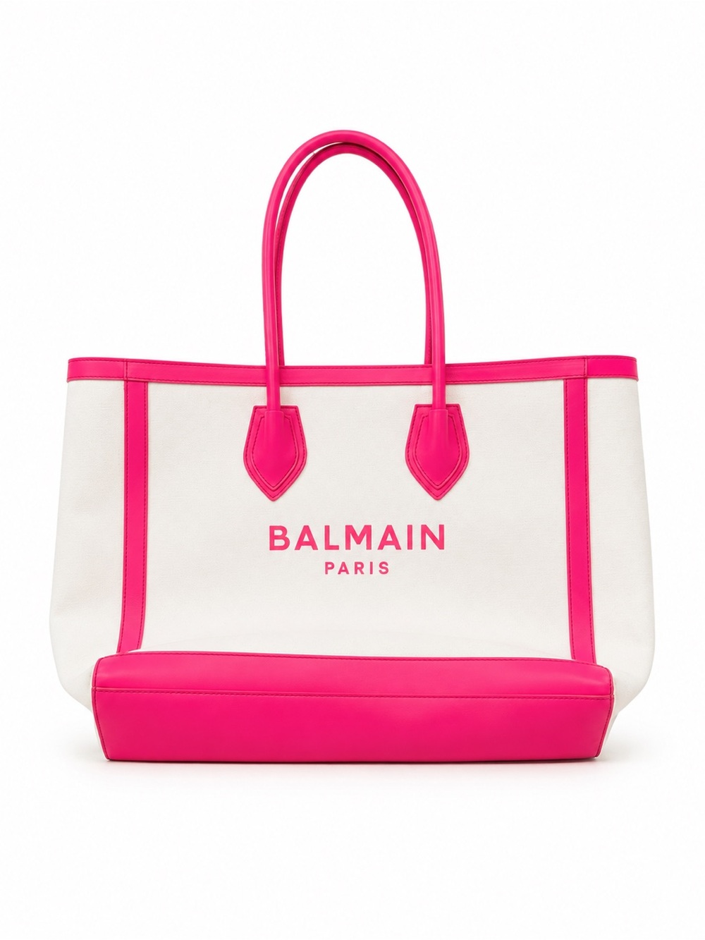 Balmain B-Army White and Hot Pink Shopper Canvas Tote with Logo